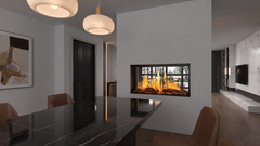 Modern Flames Nova Clear 48-Inch See-Through Built-In Electric Fireplace - see-through into a dining room