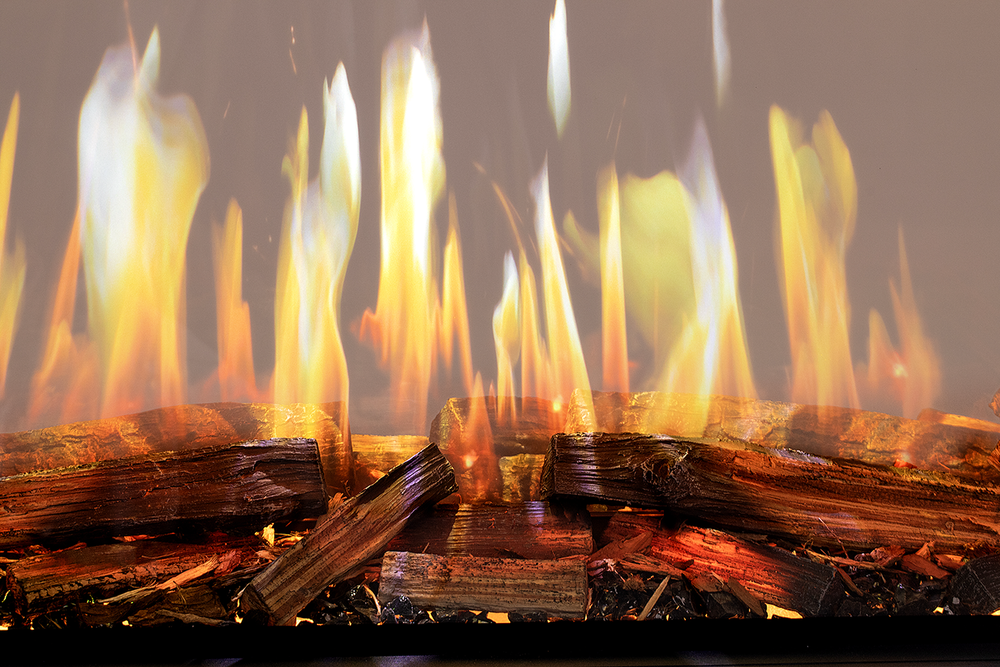 Modern Flames Nova Clear 48-Inch See-Through Built-In Electric Fireplace - flame close-up