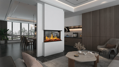 Modern Flames Nova Clear 48-Inch See-Through Built-In Electric Fireplace - see-through between a living room and open kitchen