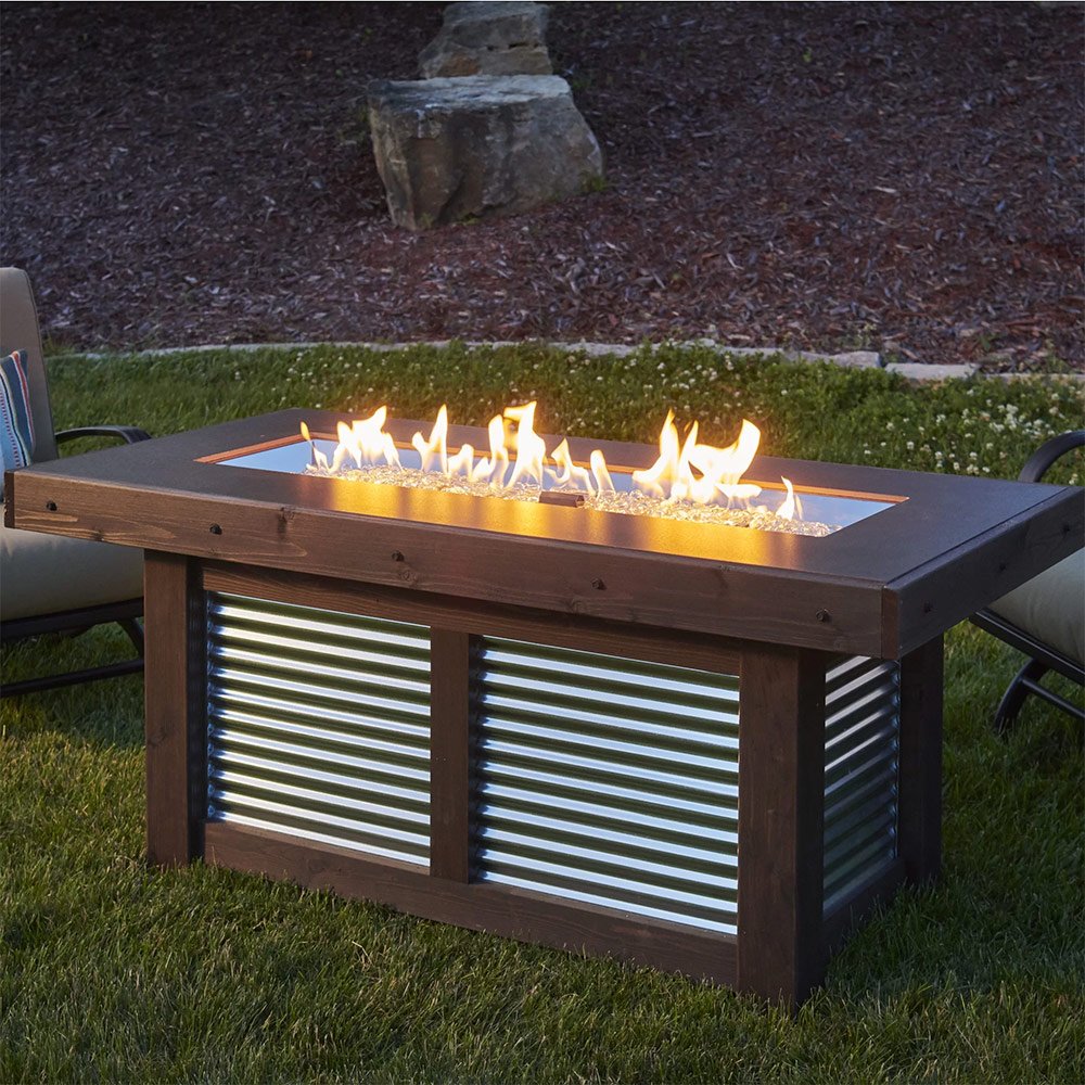 Denali Brew 57-Inch Linear Gas Fire Pit Table with Crystal Fire Burner