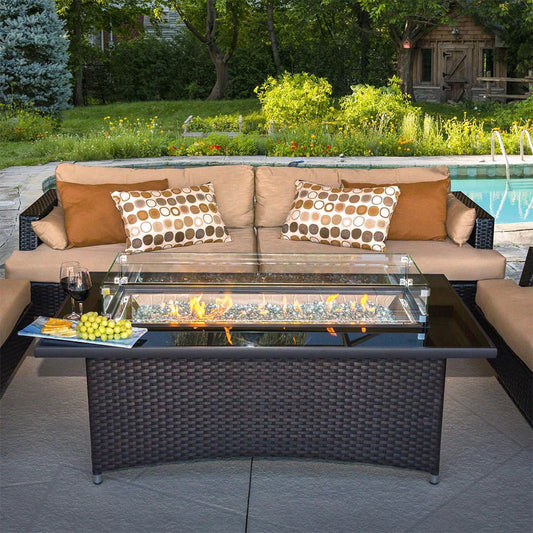 Montego 59-Inch Linear Gas Fire Pit Table with Crystal Fire Burner 1000