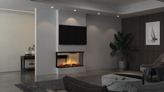 Modern Flames Nova Clear 48-Inch See-Through Built-In Electric Fireplace - installed in a living room wall